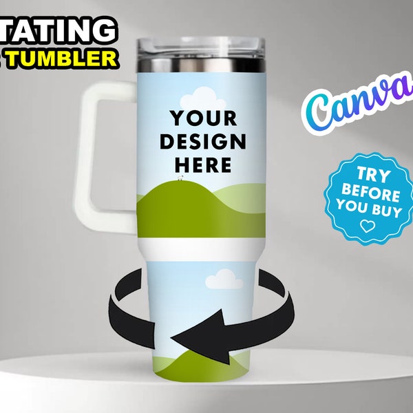 Rotating 40oz Tumbler, Canva Preset Mock Up Template - 180 Degree Turn - Edit in CANVA