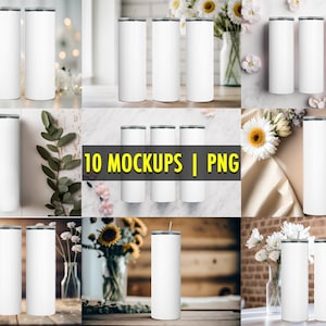 10 Tumbler Straight Mock Ups MIXED Bundle PNG File - Edit in CANVA, Photoshop, and More | 10 Backgrounds Mock Up Tumbler