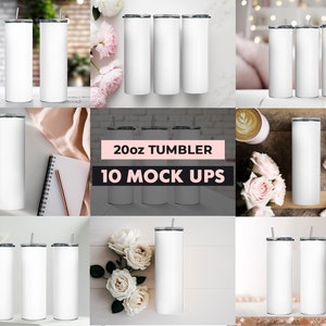 10 Different Neutral Pink 20z Tumbler Straight Mock Up PNG File - Edit in CANVA, Photoshop, and More | 10 Backgrounds Mock Up Tumbler