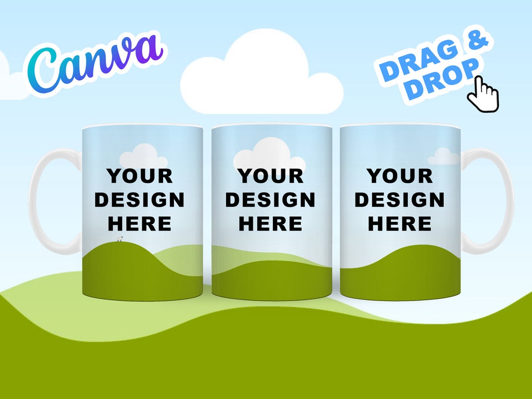 Smart Canva 15oz Mug Mock up Template Full Wrap, Shadows Easy Drag and