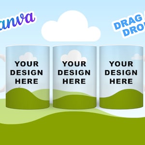 Smart Canva 15oz Mug Mock Up Template -  Full Wrap, Shadows - Easy Drag and Drop Edit in CANVA