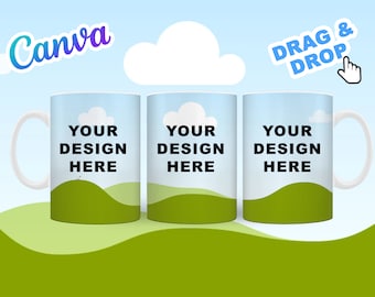 Smart Canva 15oz Mug Mock Up Template -  Full Wrap, Shadows - Easy Drag and Drop Edit in CANVA