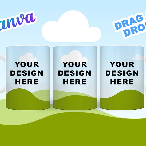 Smart Canva 15oz Mug Mock Up Template -  Full Wrap, Shadows - Easy Drag and Drop Edit in CANVA