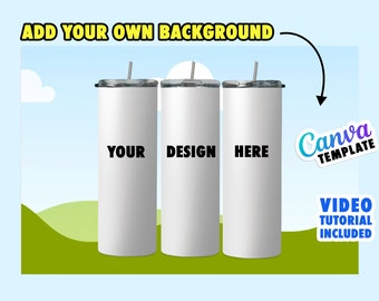 Smart Tumbler Canva Mock Up Template - Add Your Own Background - Edit in CANVA - Three Straws + Adjust Shadows