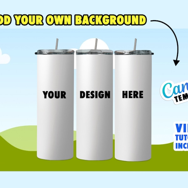 Smart Tumbler Canva Mock Up Template - Add Your Own Background - Edit in CANVA - Three Straws + Adjust Shadows