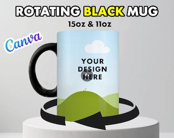 Rotating Black 15oz & 11oz Mug Canva Template 180 Degree Rotation - Edit in CANVA - 7 Second Video