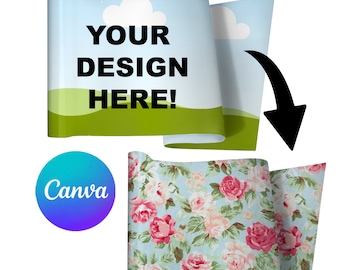 Wrapping Paper Roll Canva MOCK UP, Add Your Own Background | Easy Drag & Drop Design | Video Tutorial Included