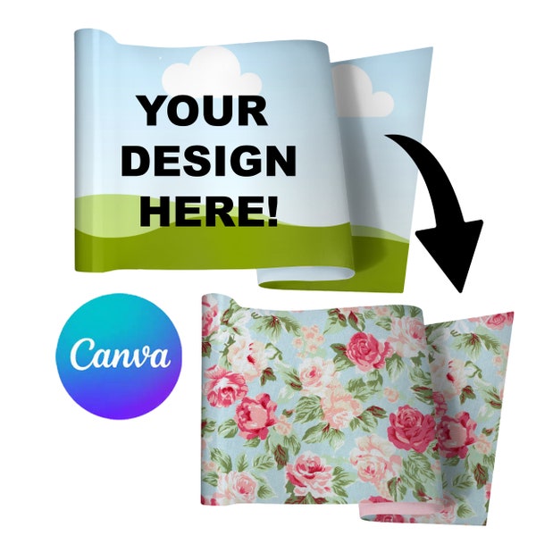 Wrapping Paper Roll Canva MOCK UP, Add Your Own Background | Easy Drag & Drop Design | Video Tutorial Included