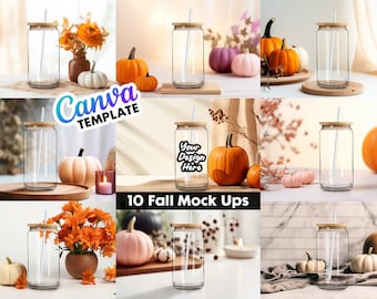 10 Fall Single Clear 16oz Libbey Glass Can Mock Ups Canva Templates - Edit in CANVA, 10 Backgrounds