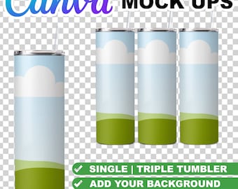 Tumbler Canva Mock Up, Single/Triple/MORE, Add Your Own Background, 3 Straw Options