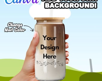 16oz Frosted Libbey Glass Can Smart Canva Mock Up Template - Add Your Own Background, Edit in CANVA