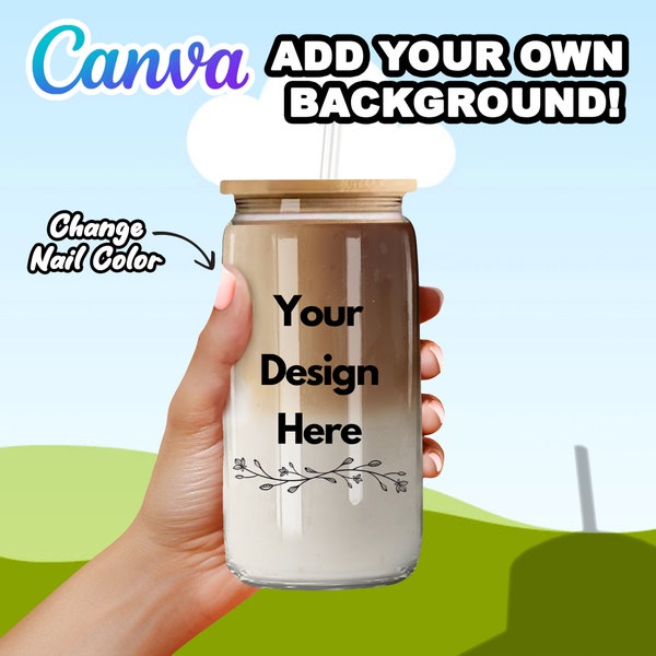 16oz Frosted Libbey Glass Can Smart Canva Mock Up Template - Add Your Own Background, Edit in CANVA