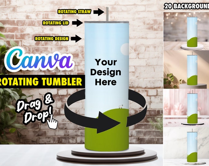 Rotating Lid Design Rotating Tumbler, Lid and Straw Canva Preset Mock up Template - 20 ...