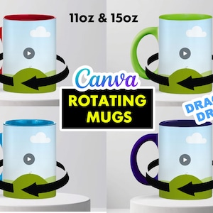 Rotating Two Tone Red, Green, Blue and Purple 15oz & 11oz Rotating Mug Canva Template - Edit in CANVA