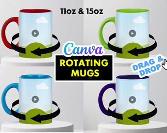 Rotating Two Tone Red, Green, Blue and Purple 15oz & 11oz Rotating Mug Canva Template - Edit in CANVA