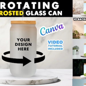 Rotating 16oz Libbey Frosted Glass Can Canva Mock Up - Easy Edit in CANVA - Animate Libbey Glass Can