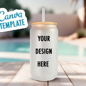 16 Unzen gefrostete Libbey Glasdose MockUp Canva Vorlage - Bearbeiten Sie in CANVA, Easy Canva Template MockUp
