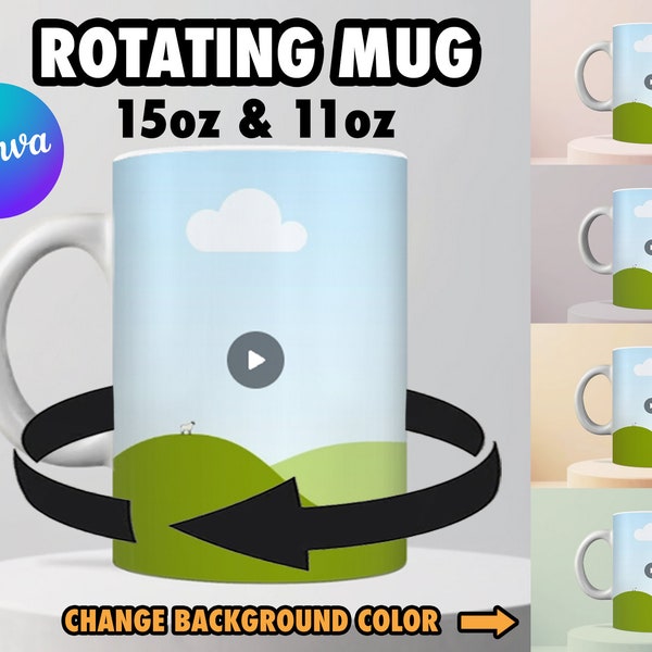 Rotation du modèle de toile de tasse de 11 oz et de 15 oz, rotation à 180 degrés - Changer la couleur de l'arrière-plan | Montage dans CANVA - Vidéo de 7 secondes