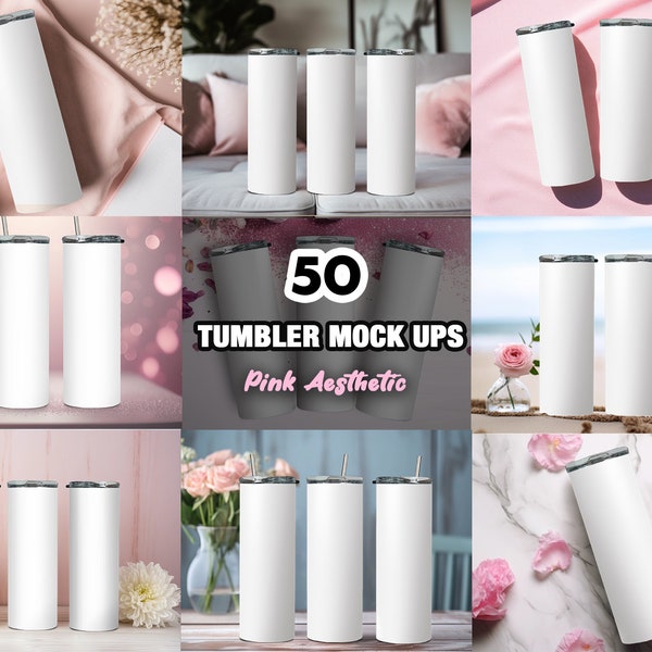 50 Different Pink 20z Tumbler Straight Mock Ups PNG File - Edit in CANVA, Photoshop, and More | 50 Backgrounds Realistic Mock Up Tumbler