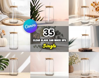 35 Single Clear 16oz Libbey Glass Can Mock Ups Canva Templates - Edit in CANVA, 35 Backgrounds