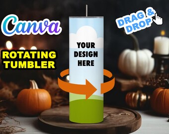 Halloween Rotating Tumbler, Lid and Straw Canva Preset Mock Up Template - 10 Backgrounds or Add Your Own Background - Edit in CANVA