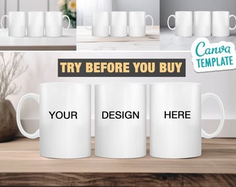 4 diversi modelli di tazza in tela da 15 once - Prova prima di acquistare, avvolgimento completo, ombre - Modifica in CANVA, tazza estetica, marmo