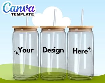 16oz  CLEAR Libbey Glass Can Smart Canva Mock Up Template - Add Your Own Background, Edit in CANVA