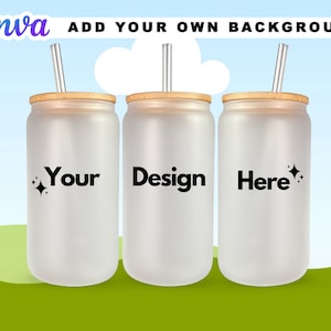 16 Unzen gefrostete Libbey Glasdose Smart Canva Mock Up-Vorlage - Fügen Sie Ihren eigenen Hintergrund hinzu und bearbeiten Sie ihn in CANVA