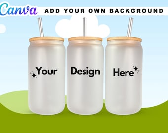 16oz Frosted Libbey Glass Can Smart Canva Mock Up Template - Add Your Own Background, Edit in CANVA