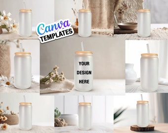 10 Frosted 16oz Libbey Glass Can Mock Ups Canva Templates - Edit in CANVA, 10 Backgrounds