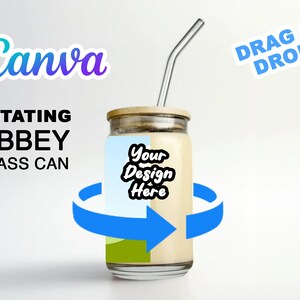 Roterande 473 ml klar Libbey-glasburk i Canva, minimalistisk mockup - enkel redigering i CANVA - snurrande Libbey-glasburk i Canva, smart mall