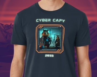 Cyberpunk Capybara T-Shirt – Futuristic 2033 Design
