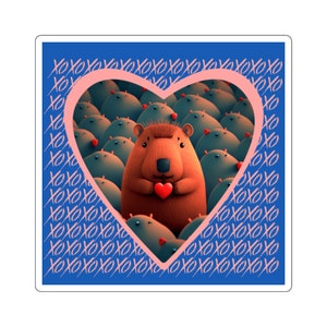 Capibara Hart Sticker - XOXO Sticker, Liefde Sticker, Valentijnsdag Sticker, Vierkante Stickers voor geschenken
