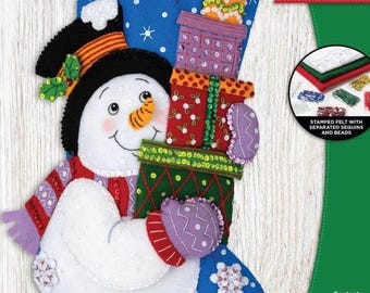Bucilla Felt Christmas Stocking Kit – Snowman Gift Tower Design, Personalized Holiday Decor