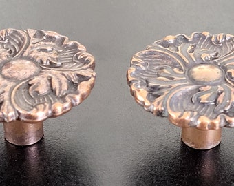 Pair (2) of copper MCM floral-leaf knobs