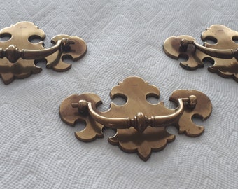 Set of 3 large mid-century brass drawer pulls