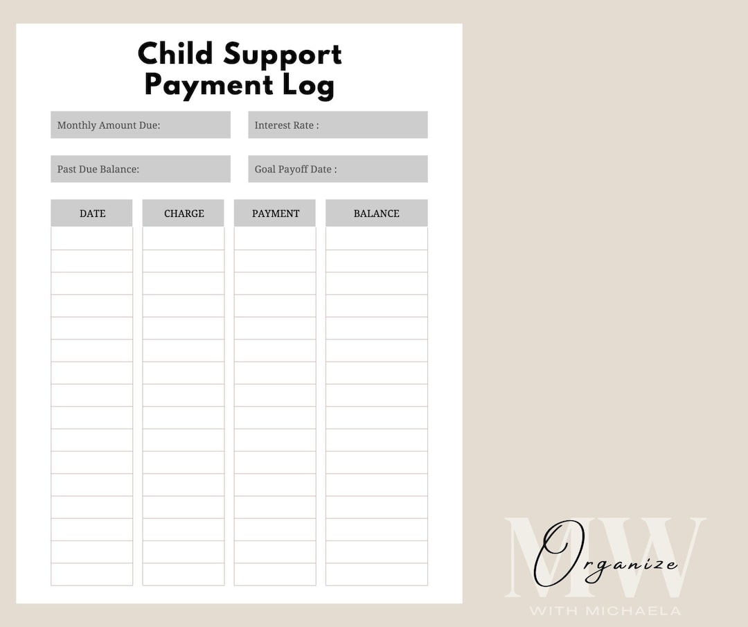 Child Support Ledger digital Download Etsy