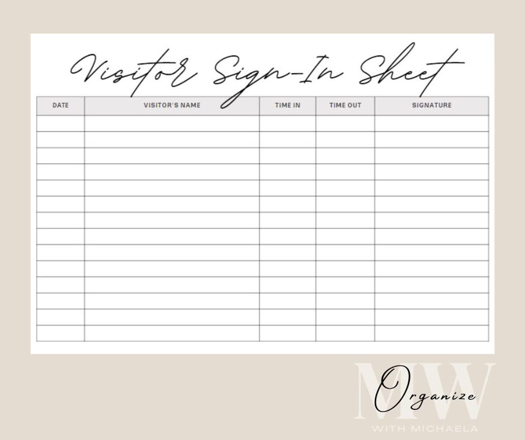 Visitor Sign-In Sheet Digital Download - Etsy Portugal