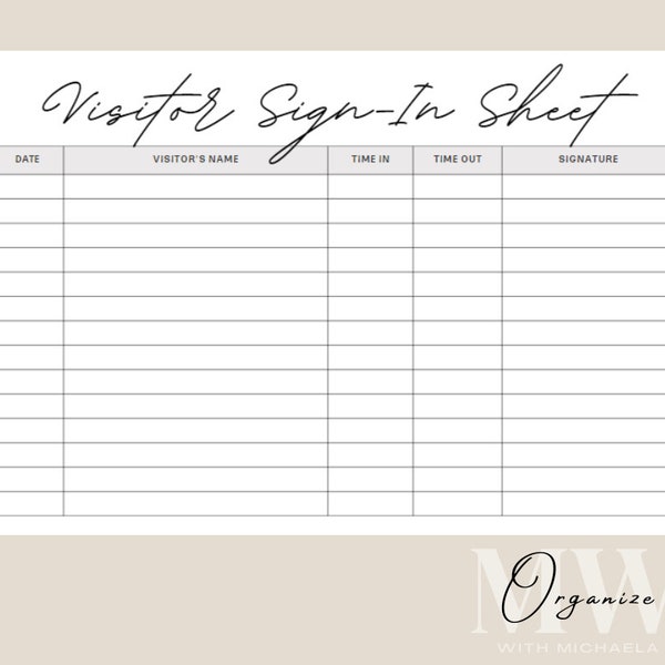 Visitor Sign-In Sheet (Digital Download)