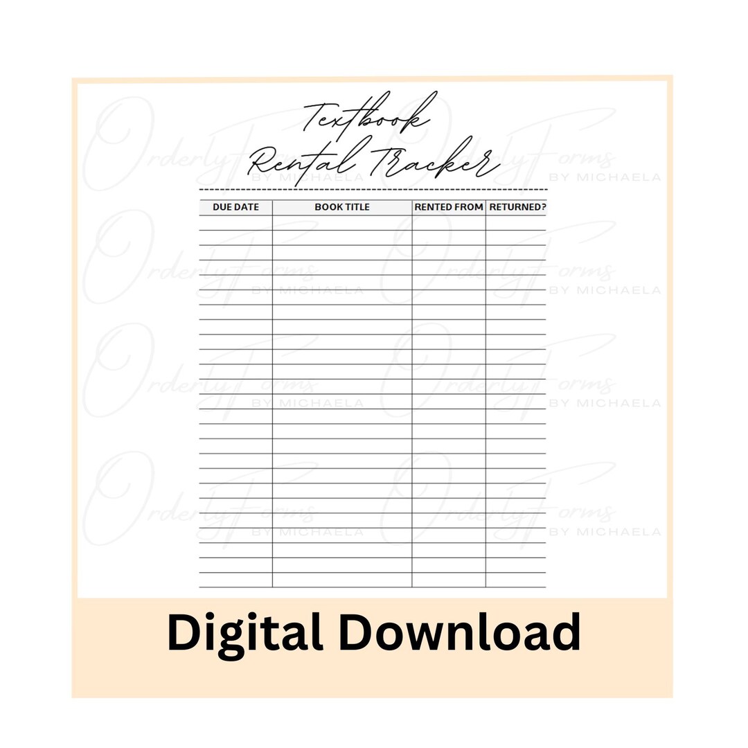 Textbook Rental Tracker, Book Rental Organizer, Rental Log, Study Aid ...