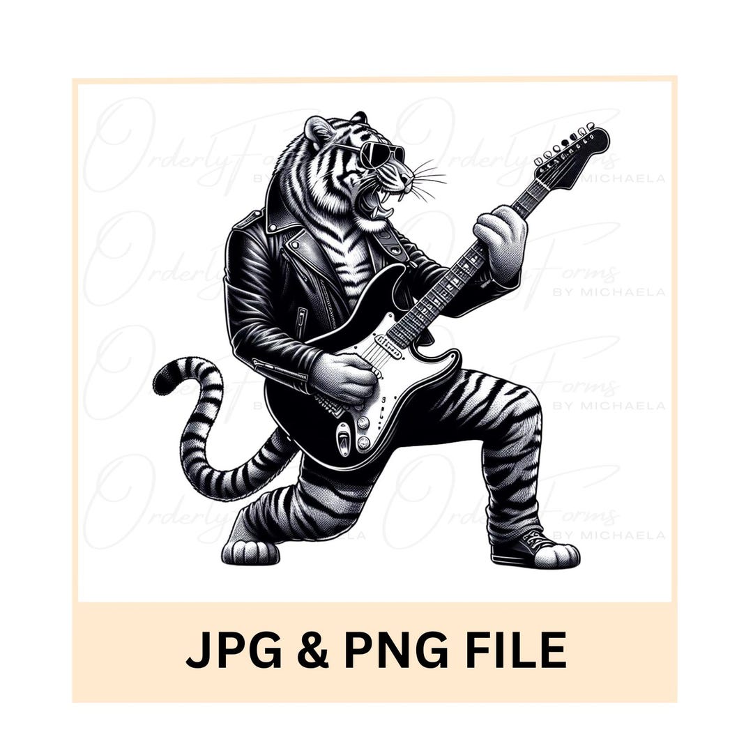 Rock Tiger, Rock Animal PNG, Guitar Art, Funny Design, Rock and Roll ...