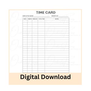 Time Card Printable, Mitarbeiterstunden, Arbeitszeitplaner, Arbeitslog, Mitarbeiterzeit halten Blatt, Stundenzettel, druckbare Zeitkarte