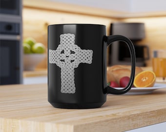 Celtic Knot Coffee Mug: Irish Gift, Black Ceramic, 11oz/15oz