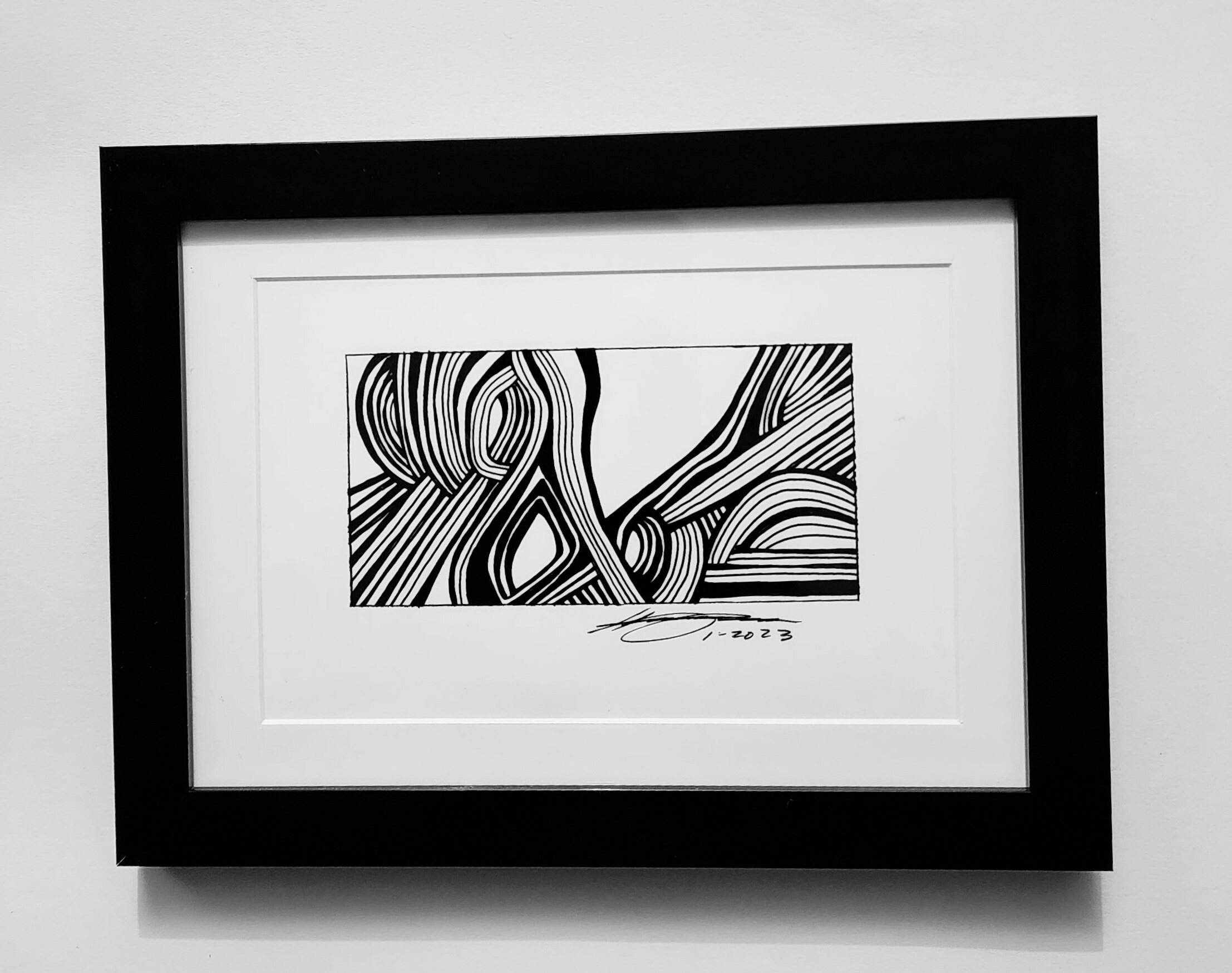 Framed Original Abstract Drawing Abstract Art Black and White Art Gel
