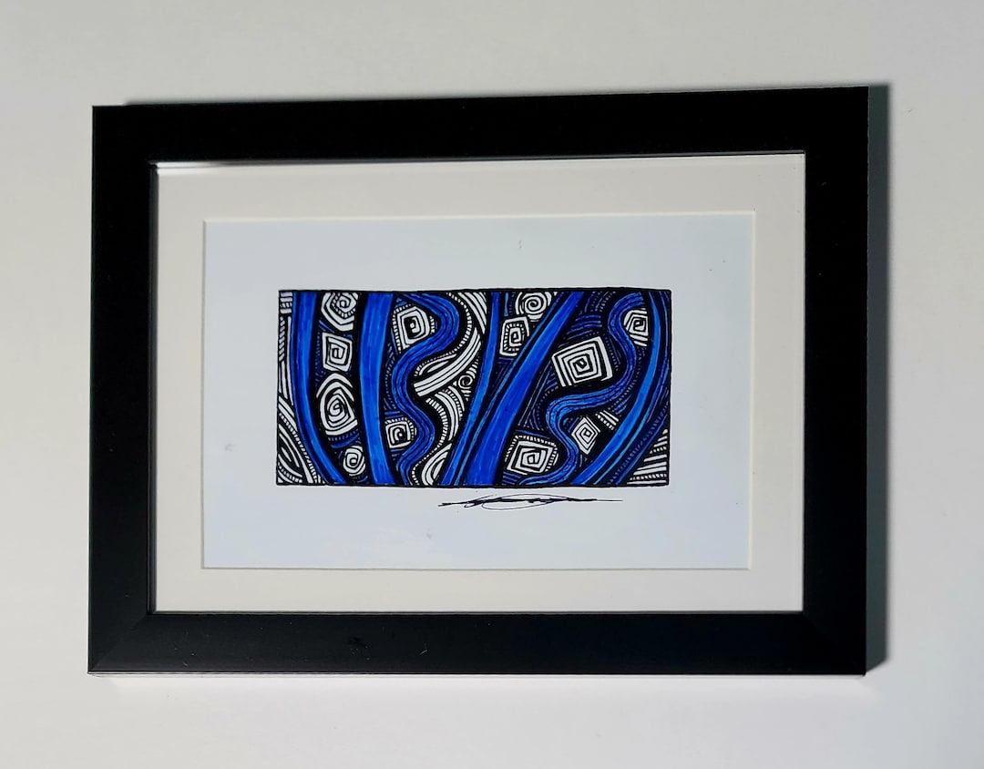 Blue Abstract Art: Framed Pen & Ink Drawing (7.75x5.75) - Etsy