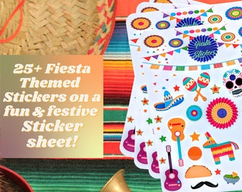 Fiesta themed Vinyl Sticker Sheet | Vinyl Sticker Sheet| Party Favor Stickers | | Fiesta Party Favors | Water Bottle Stickers | Kids Sticker