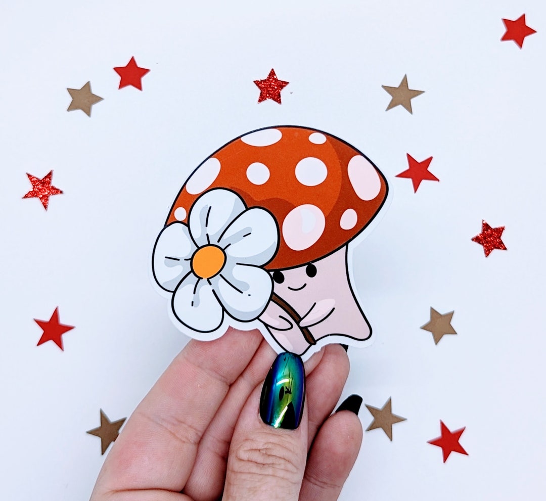 Cute Kawaii Mushroom Vinyl Sticker Vinyl Sticker Mushroom With Flower