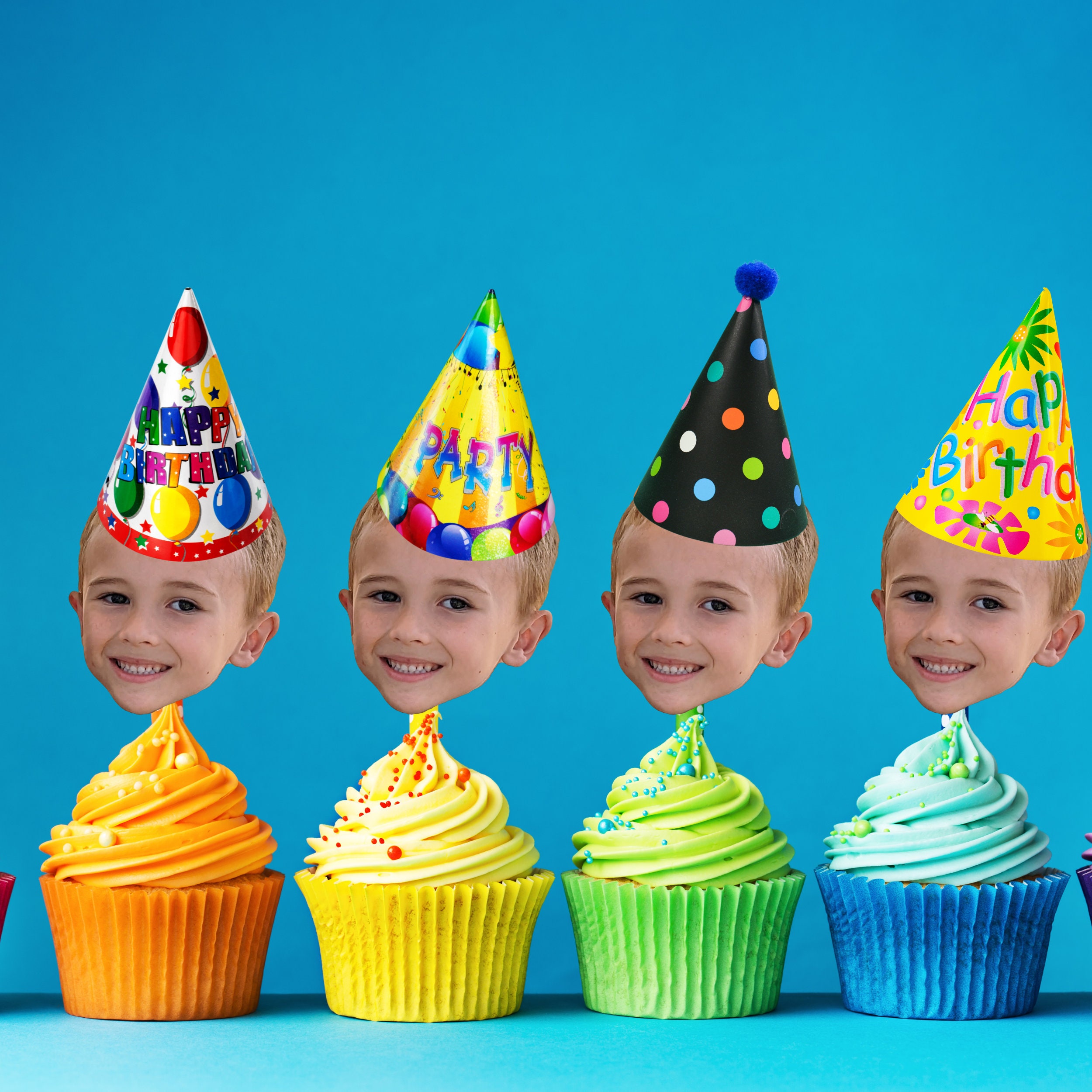 Personalized Face Cupcake Toppers Custom Birthday Cupcake Toppers Hat Cupcake Toppers