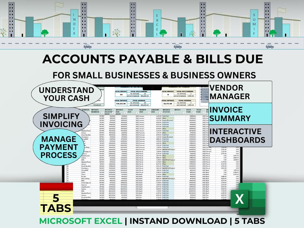 Accounts Payable Tracker Bills Due Excel Invoice Template Excel Cash Payment and Expense Manager for Small Business Vendor Client Template