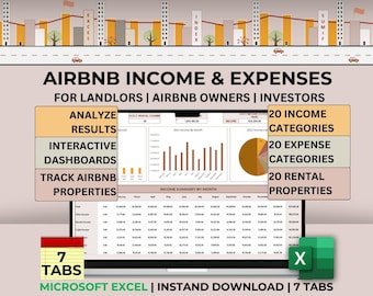 Airbnb Tracker Excel Feuille de calcul Excel des revenus et des dépenses Airbnb pour un modèle de comptabilité de location Airbnb Gestion de la propriété locative Hôte Airbnb